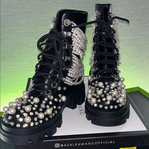Black Pearl Embellished Women's Boots Azalea Wang size 8 twinkly black
